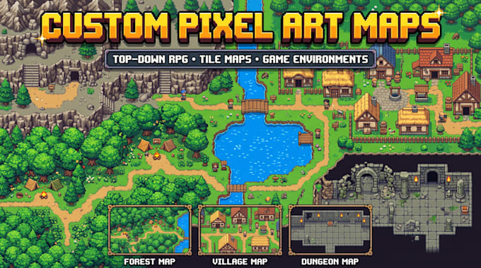 Top-down-pixel-art-tileset, spiel-assets für rpg maker, kachelkarte ...