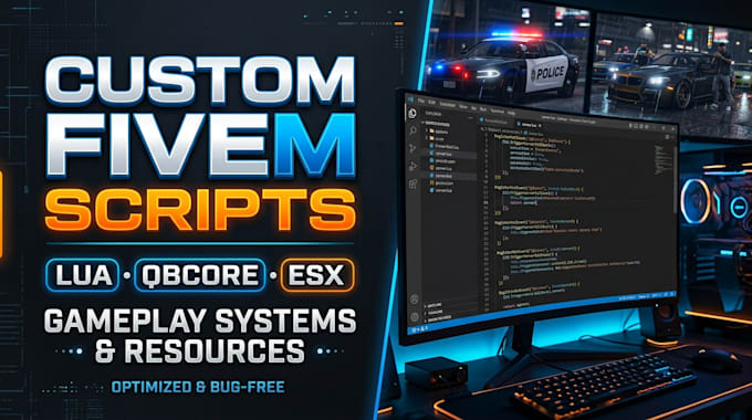 develop fivem scripts, lua , qbcore, esx roleplay features, gta 5 ped, mio