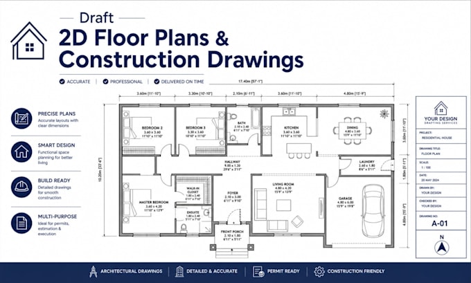 draft 2d floor plans redraw house plans autocad construction drawings