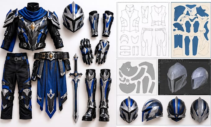 create cosplay sewing patterns and eva foam armor, helmet and props