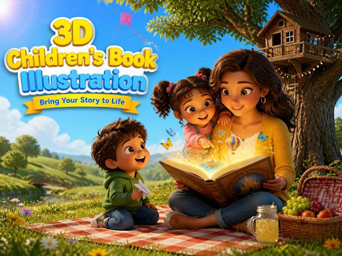 illustrate your childrens story book with 3d charaters and scenes