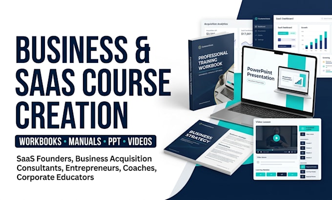 create business acquisition course, saas course, workbook, manual, PPT, video