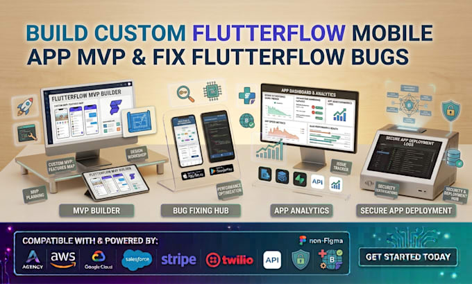 build custom flutterflow mobile app mvp and fix flutterflow bugs