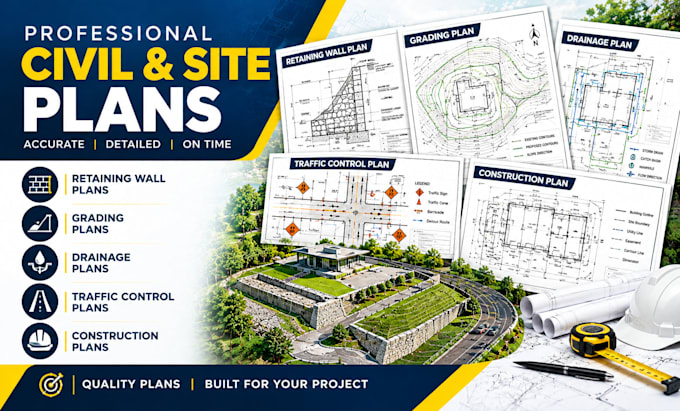 design retaining wall grading drainage and traffic control and construction plan