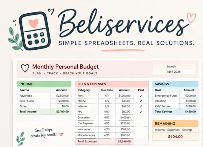 create a simple monthly budget spreadsheet