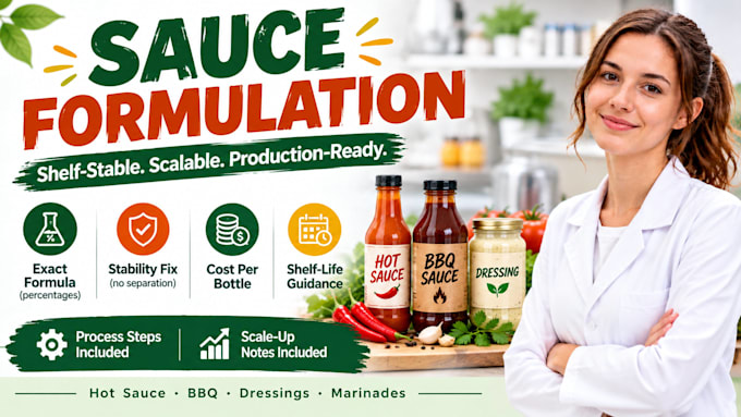 develop shelf stable sauce, dressing formula, marinade, condiment formulation