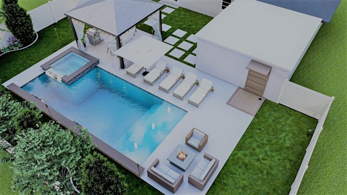 create a custom 3d garden design, front yard, backyard and landscape rendering
