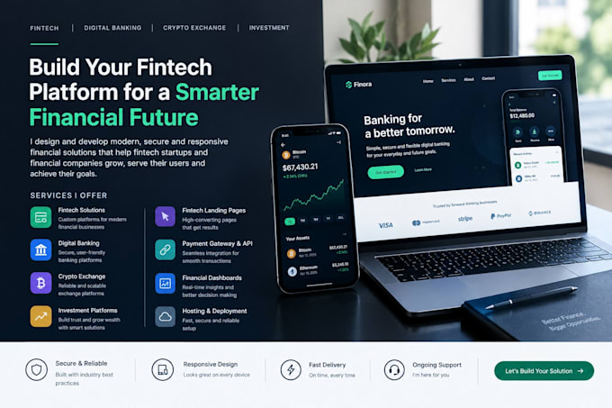 do fintech website design, digital banking, crypto exchange, investment website