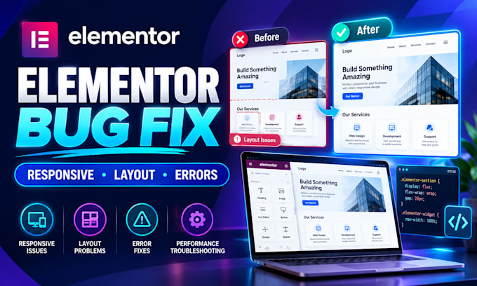 fix elementor bugs, responsive layout issues, and wordpress errors