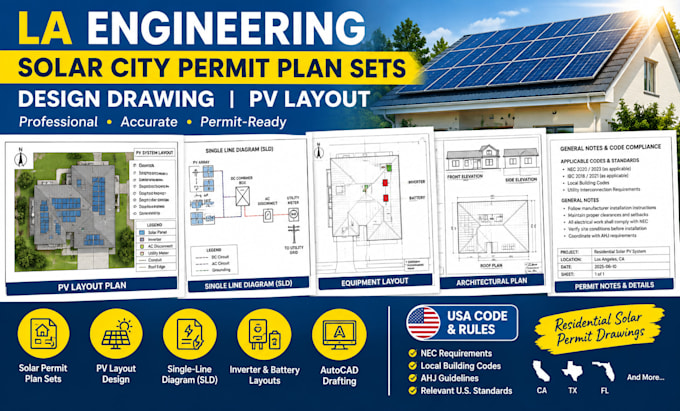 la engineering solar city permit plan sets design drawing pv layout