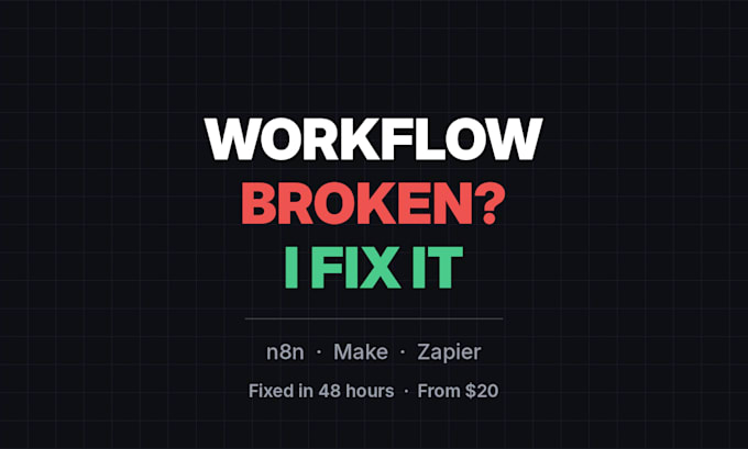 fix n8n workflow, debug make com zapier automation and n8n error