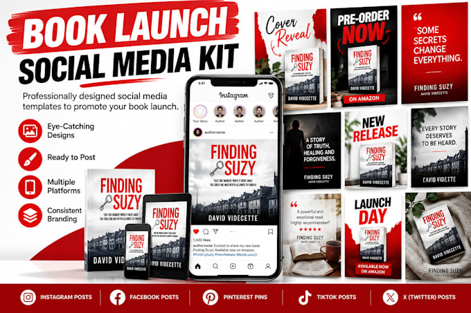 design a book launch social media kit for authors