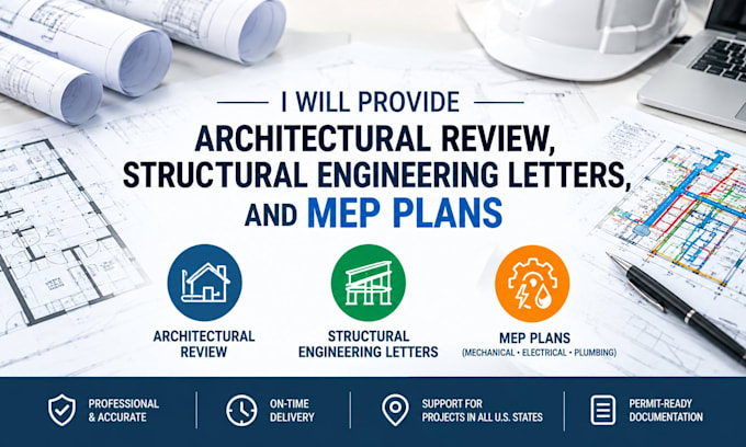 provide architectural review, structural engineering letters, and mep plans