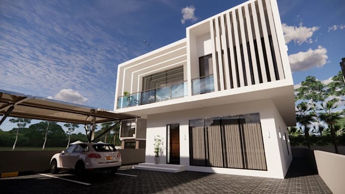 redesign 3 bedroom house layout, residential interior, exterior 3d rendering