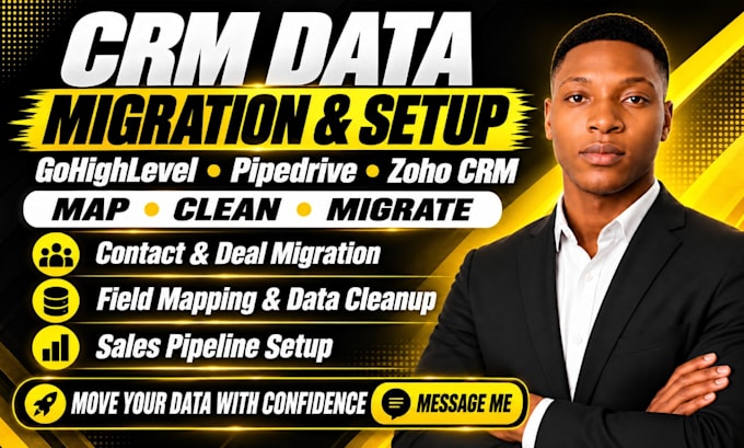 do CRM data migration and setup for gohighlevel, pipedrive and zoho CRM