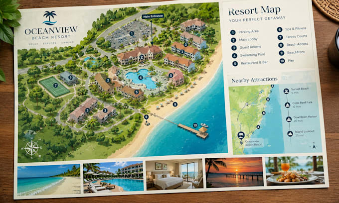 create custom illustrated resort maps, hotel maps and tourist maps