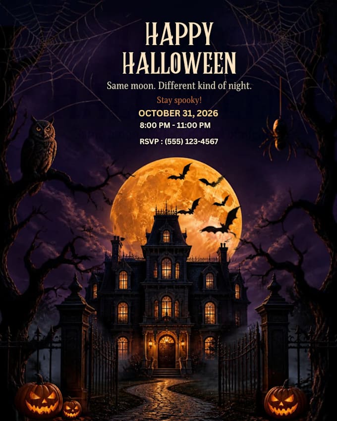 design custom halloween posters, invitations, and social
