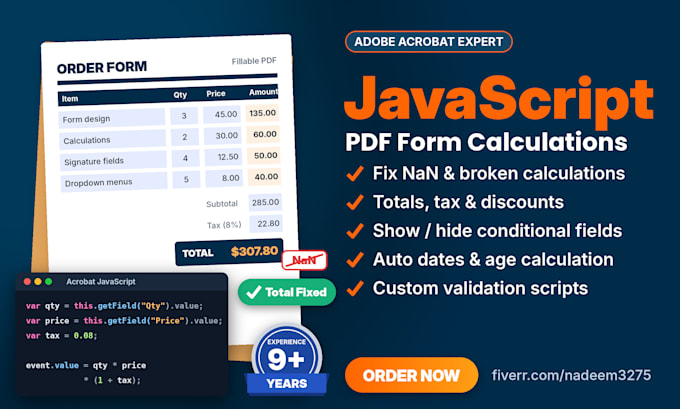 fix or add javascript calculations to PDF forms