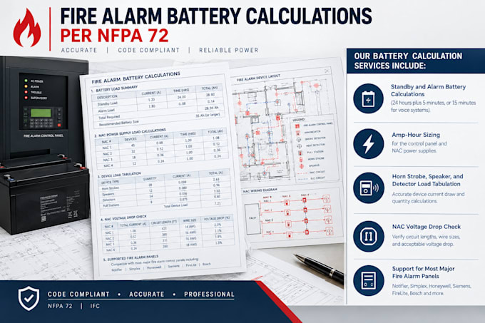 prepare fire alarm battery calculations per nfpa 72