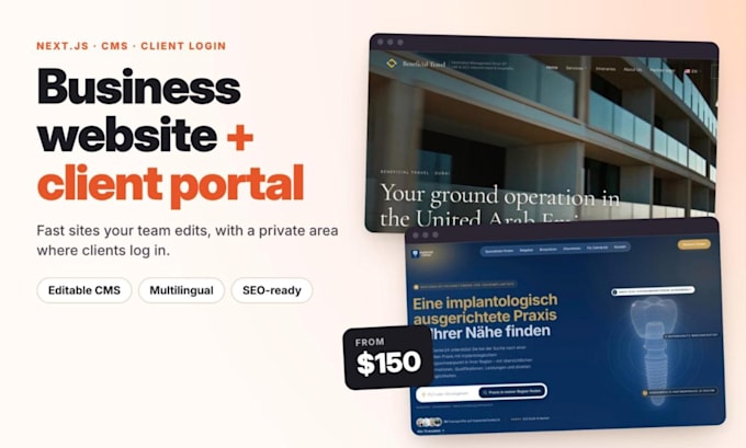 build a nextjs business website with a client portal and cms