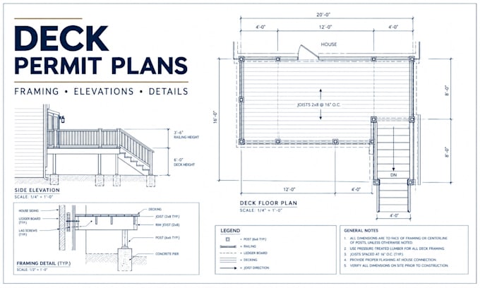 create deck permit drawings, deck framing, patio permit drawings and blueprint
