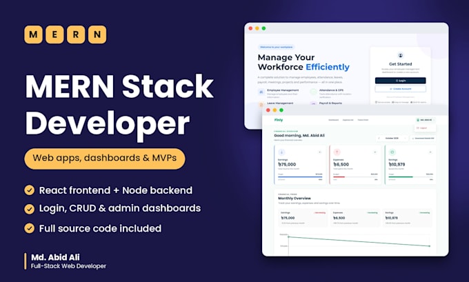 develop a full stack mern web app, dashboard or mvp