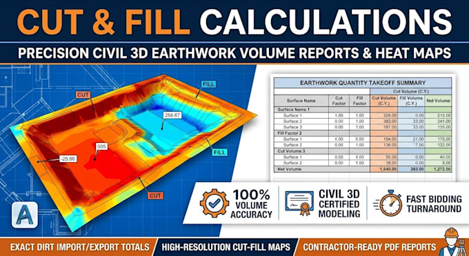 do cut and fill calculations and civil 3d grading report