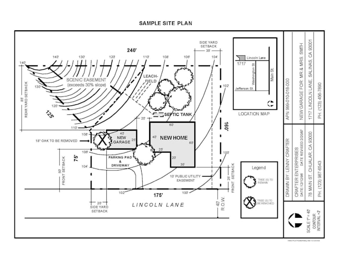 draft a residential property site plan for contractor and permit review