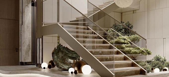 design modern staircase in 2d, 3d with realistic rendering