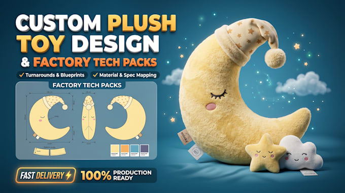 design a custom plush toy character and factory tech pack