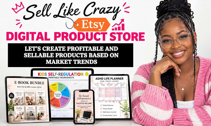 design etsy digital products, printable planners, journals and workbooks