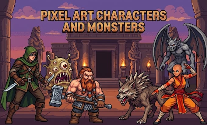 create pixel art character monster sprite sheet for game