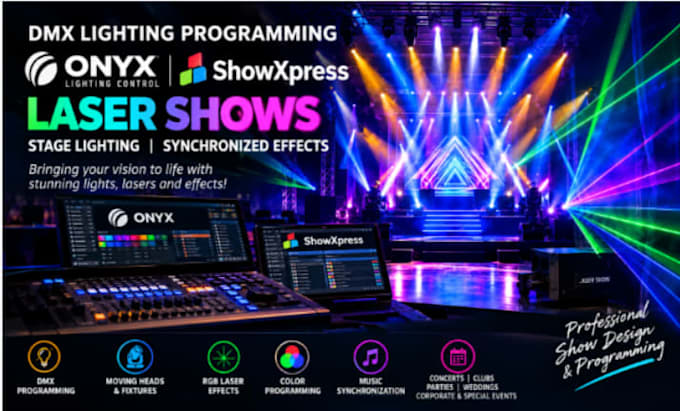 program dmx lighting onyx showxpress and laser shows stage lighting synchronized