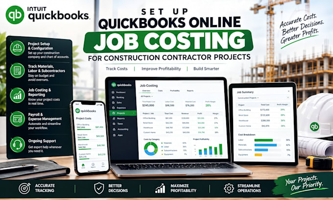 set up quickbooks online job costing for construction contractor projects title
