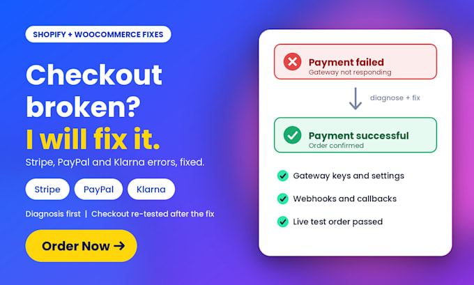 fix stripe paypal or klarna payment errors on shopify woocommerce gateway