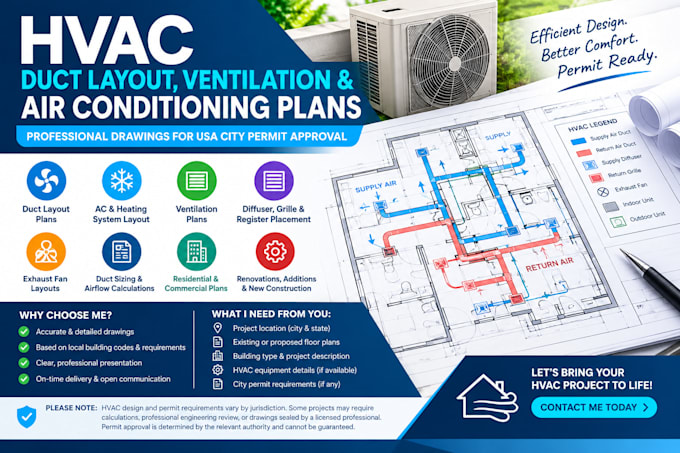 design hvac duct layout, ventilation and air conditioning plans
