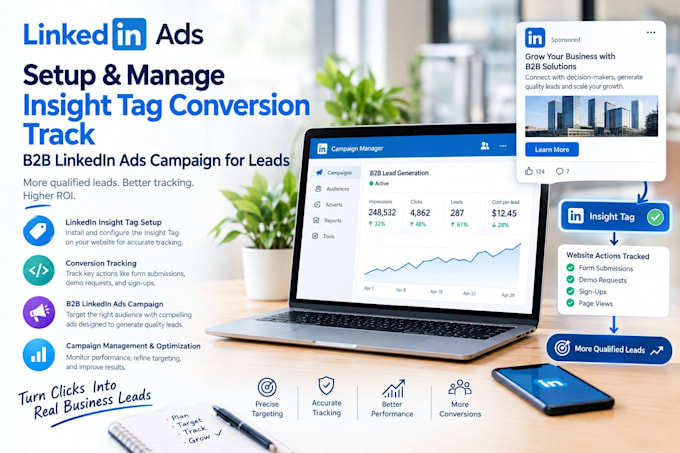 setup and manage insight tag conversion track b2b linkedin ads campaign for lead