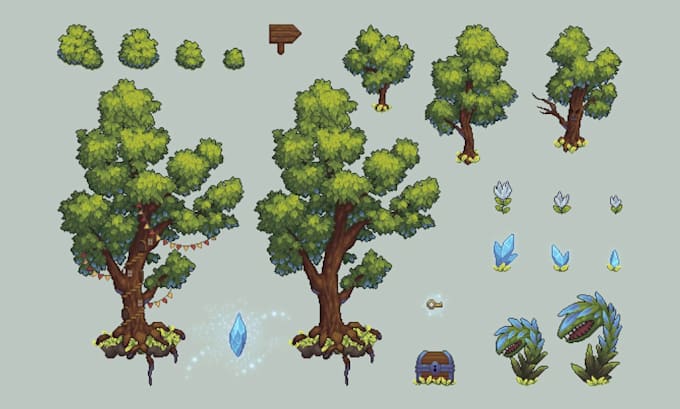 make pixel art tileset background sprite sheet rpg map 2d top down game assets