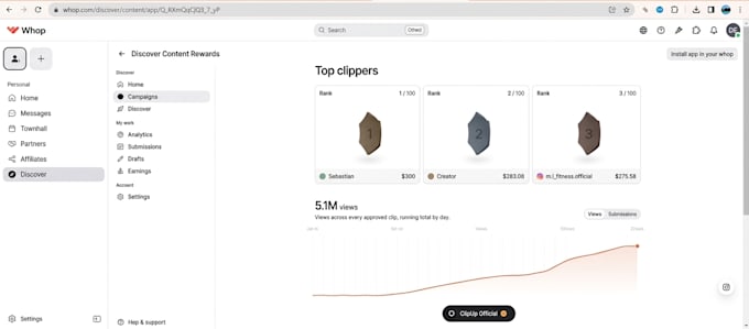 setup viral video clipping campaigns on whop