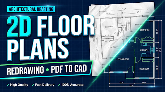 draft 2d floor plans, redraw floor plans cad drafting and create mep drawings