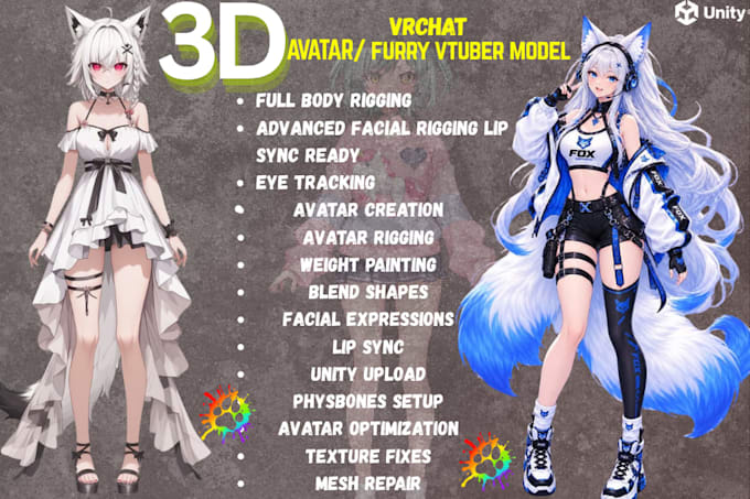 create anime vtuber model, vrchat avatar, furry nsfw rigging, vrm vseeface setup