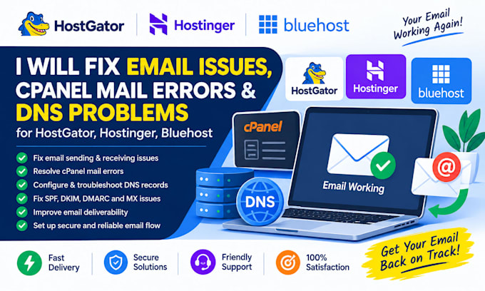fix hostgator, hostinger, bluehost email issues, and cpanel mail errors