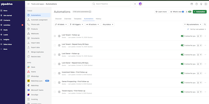 build pipedrive automation setup, design sales pipeline workflow