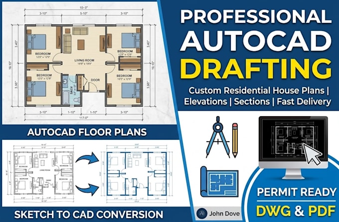 create professional autocad house plans and blueprint drafting