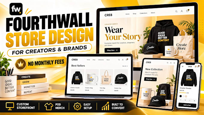 design fourthwall website setup fourthwall store merch pod creator