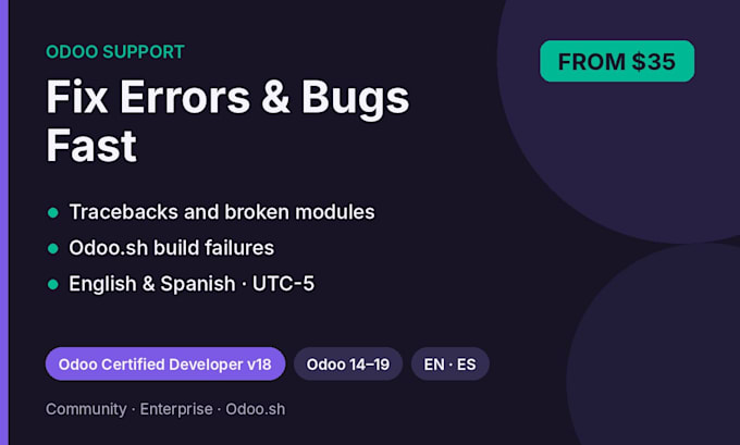 fix odoo errors and bugs and provide odoo technical support
