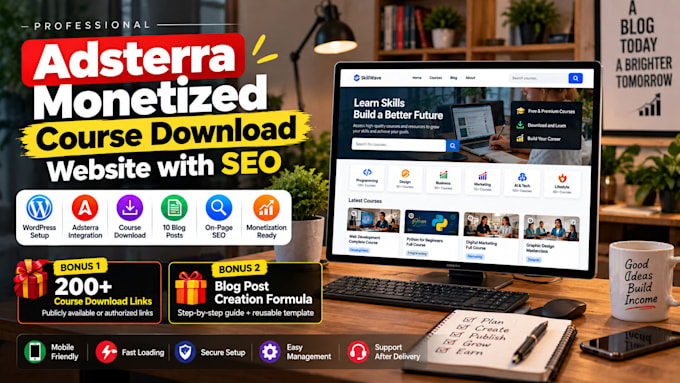 build an adsterra monetized course download website with SEO