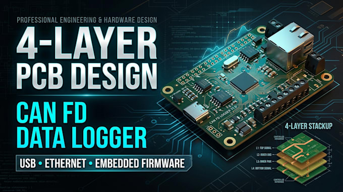 design a 4 layer can fd logger pcb with usb, ethernet and embedded firmware