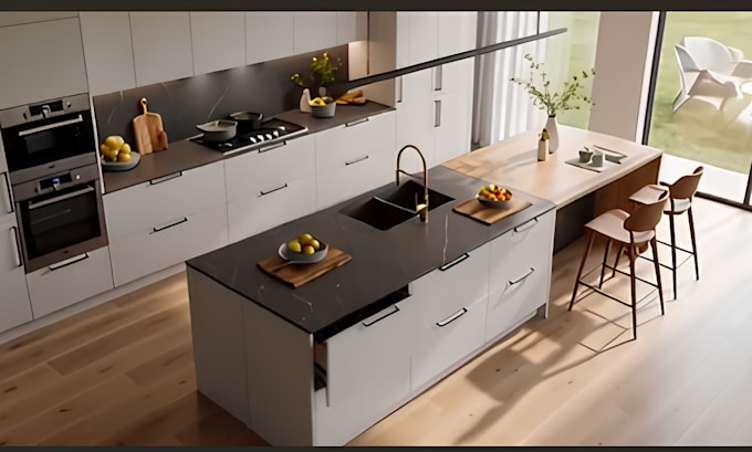 design kitchen interior in 3d and render