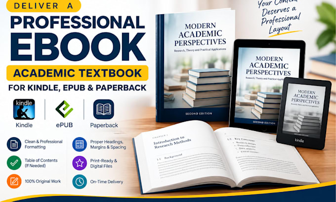 format ebook academic textbook journal workbook for kindle epub pdf publishing